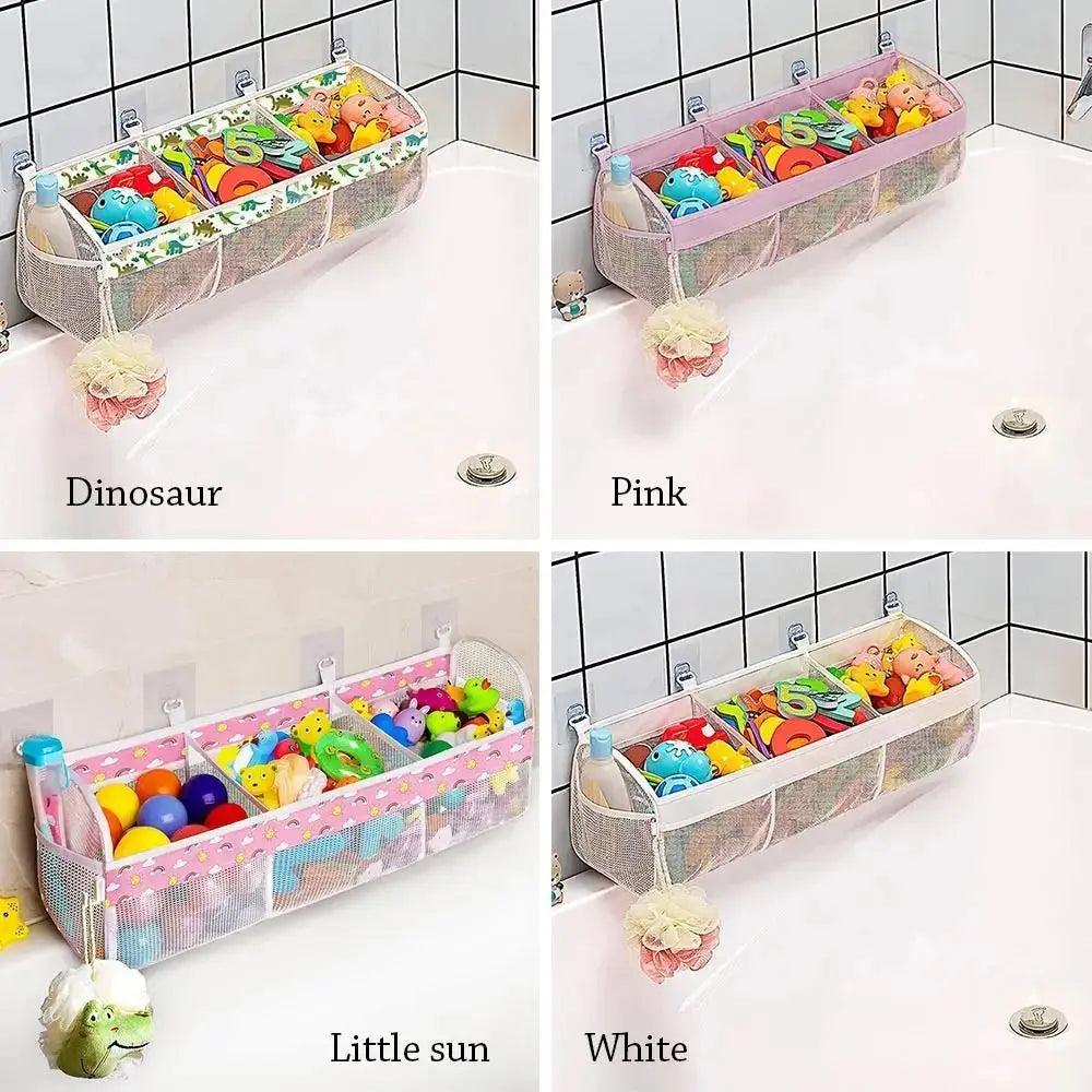 Large Openings Bathroom Toy Storage Bag 3 Compartment Quickly Dry Bath Storage Holder with Sticky Hook Breathable