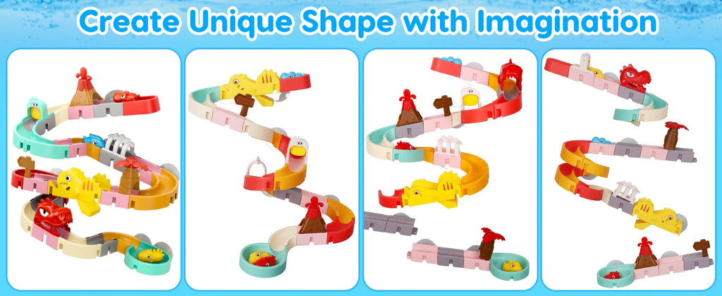 Bath Toys for Kids DIY Building Water Slide Tracks Dinosaur Bathtub Wall Toys for Toddlers Fun Baby Bathtime Bath Tub Shower