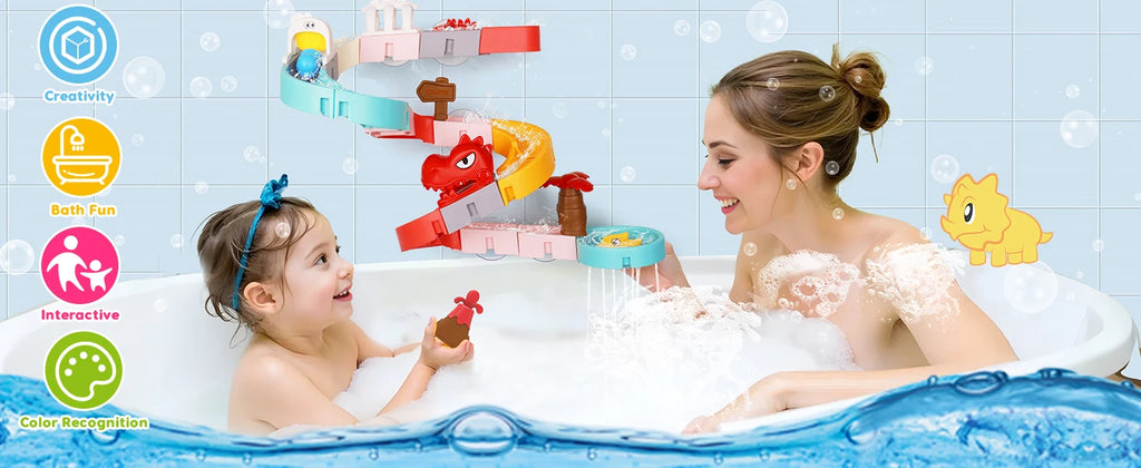 Bath Toys for Kids DIY Building Water Slide Tracks Dinosaur Bathtub Wall Toys for Toddlers Fun Baby Bathtime Bath Tub Shower