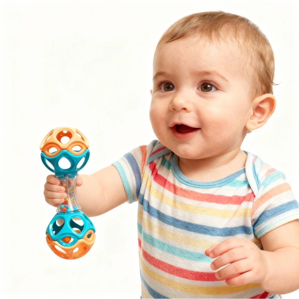 Baby Teething & Grasping Toy, Soft Rubber Rattle Ball for Sensory Development, Ideal Holiday Gifts for Newborns
