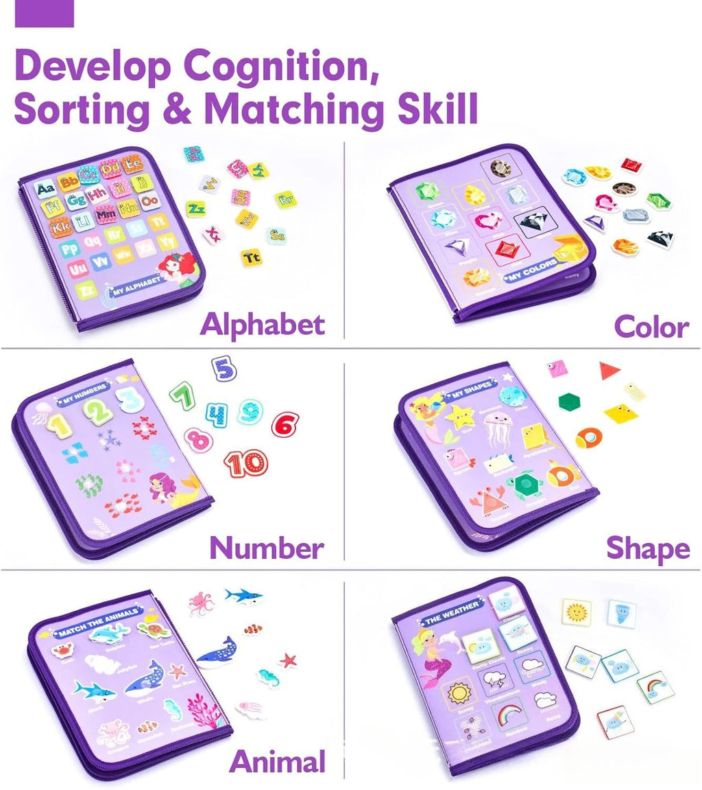 Toddler Busy Board Montessori Toys Learning Educational Activities Travel Toy Dinosaur Dress up Sensory Life Skill Backpack