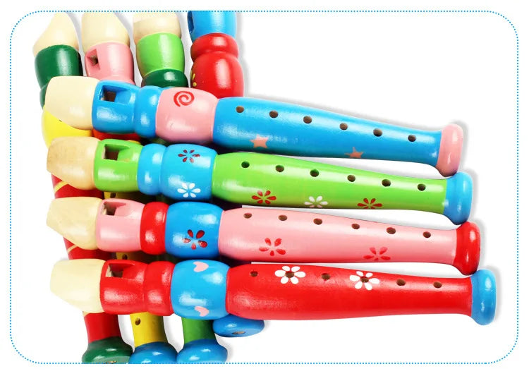 1 flauta de madera con dibujos animados, clarinete para niños, flautín de 6 agujeros, instrumentos musicales de juguete, juguetes educativos de madera para aprendizaje temprano