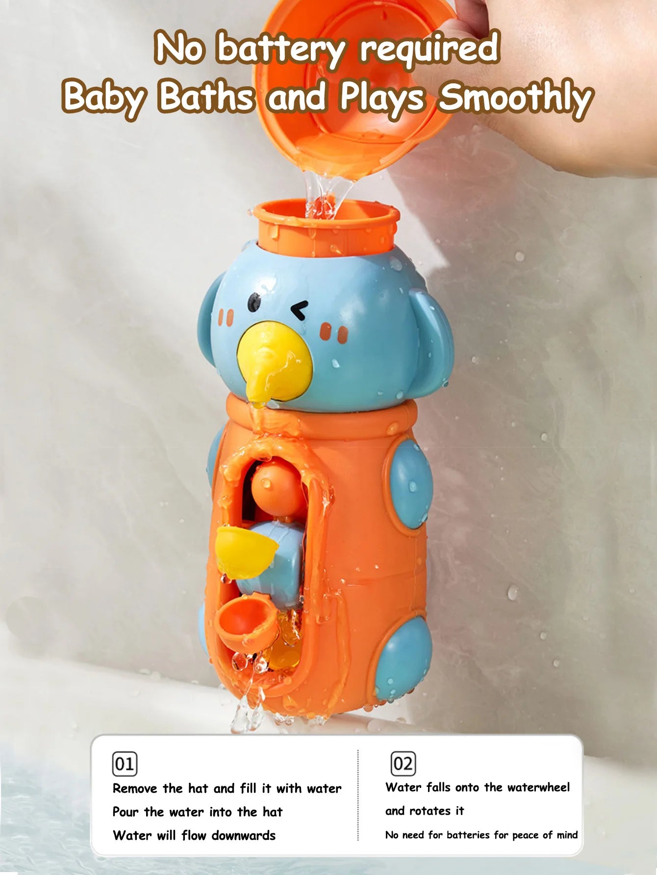 Bath Bathtub Toys Kids Gifts for Toddlers Duck Rotatable Waterwheel Bathroom Strong Suckers Water Scoop Fun Bath Toys