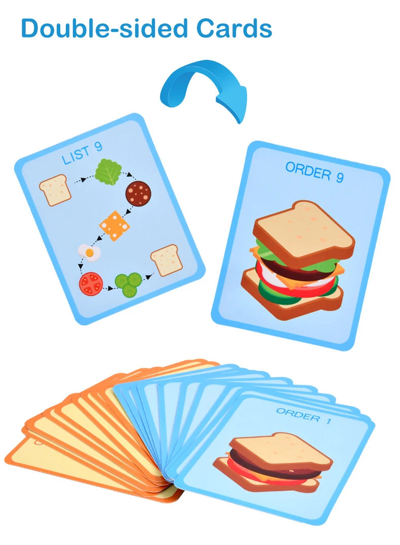 Montessori Toy For Kids,Wooden Hamburger Sandwich French Fries Sorting Stacking Toys, Preschool Learning Pretend Play Food Toy