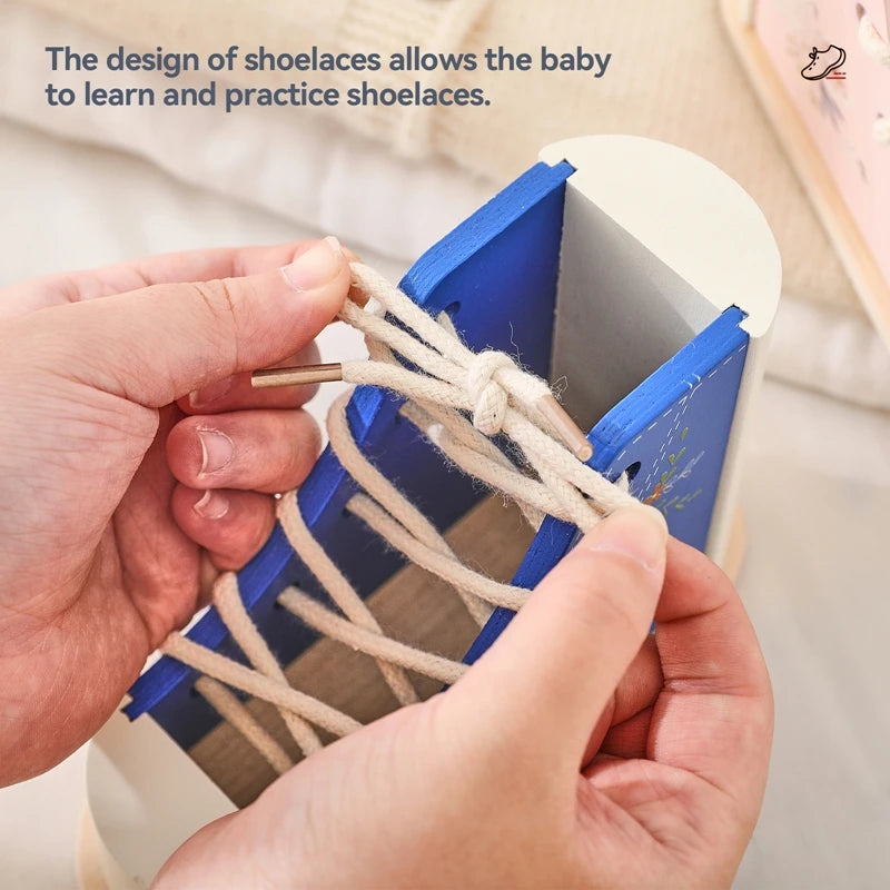 Baby Montessori Wooden Toys  Learn to Tie Shoelaces Toy Kids Toddlers Fine Motor Skills Toy Early Educational Toys Birthday Gift