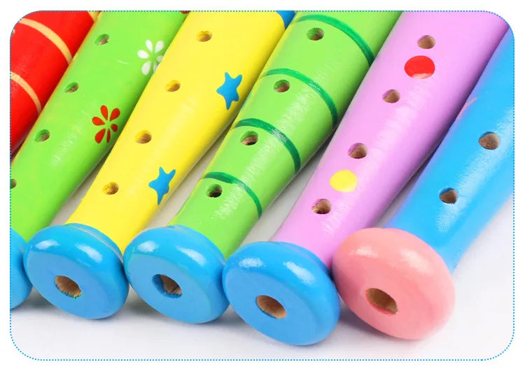 1 flauta de madera con dibujos animados, clarinete para niños, flautín de 6 agujeros, instrumentos musicales de juguete, juguetes educativos de madera para aprendizaje temprano