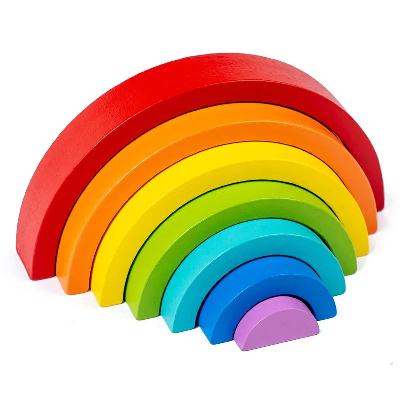 Baby Toys Rainbow Building Blocks Wooden Toys For Kids Creative Rainbow Stacker Montessori Educational Toy For Children
