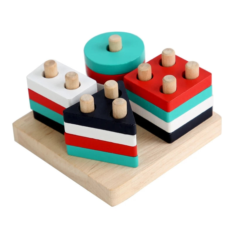 Juguete Montessori, bloques de construcción de madera, juguetes educativos de aprendizaje temprano, rompecabezas para niños de emparejar colores y formas para niños y niñas