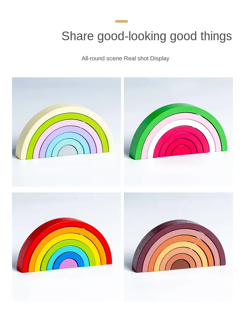 Baby Toys Rainbow Building Blocks Wooden Toys For Kids Creative Rainbow Stacker Montessori Educational Toy For Children