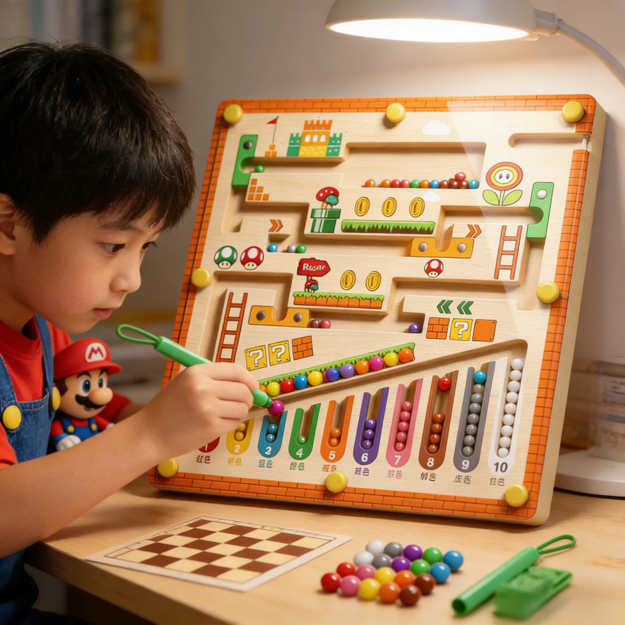 Laberinto magnético de colores y números Montessori - Juguete educativo de madera para niños, habilidades motoras finas y juego de combinación de colores