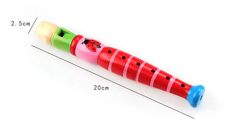 1 flauta de madera con dibujos animados, clarinete para niños, flautín de 6 agujeros, instrumentos musicales de juguete, juguetes educativos de madera para aprendizaje temprano
