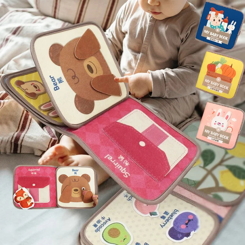 Montessori Busy Book Baby Early Education Book Animal Cognitive Cloth Books Puzzle Toy Repeated Paste Books & Sensory Toys Gifts