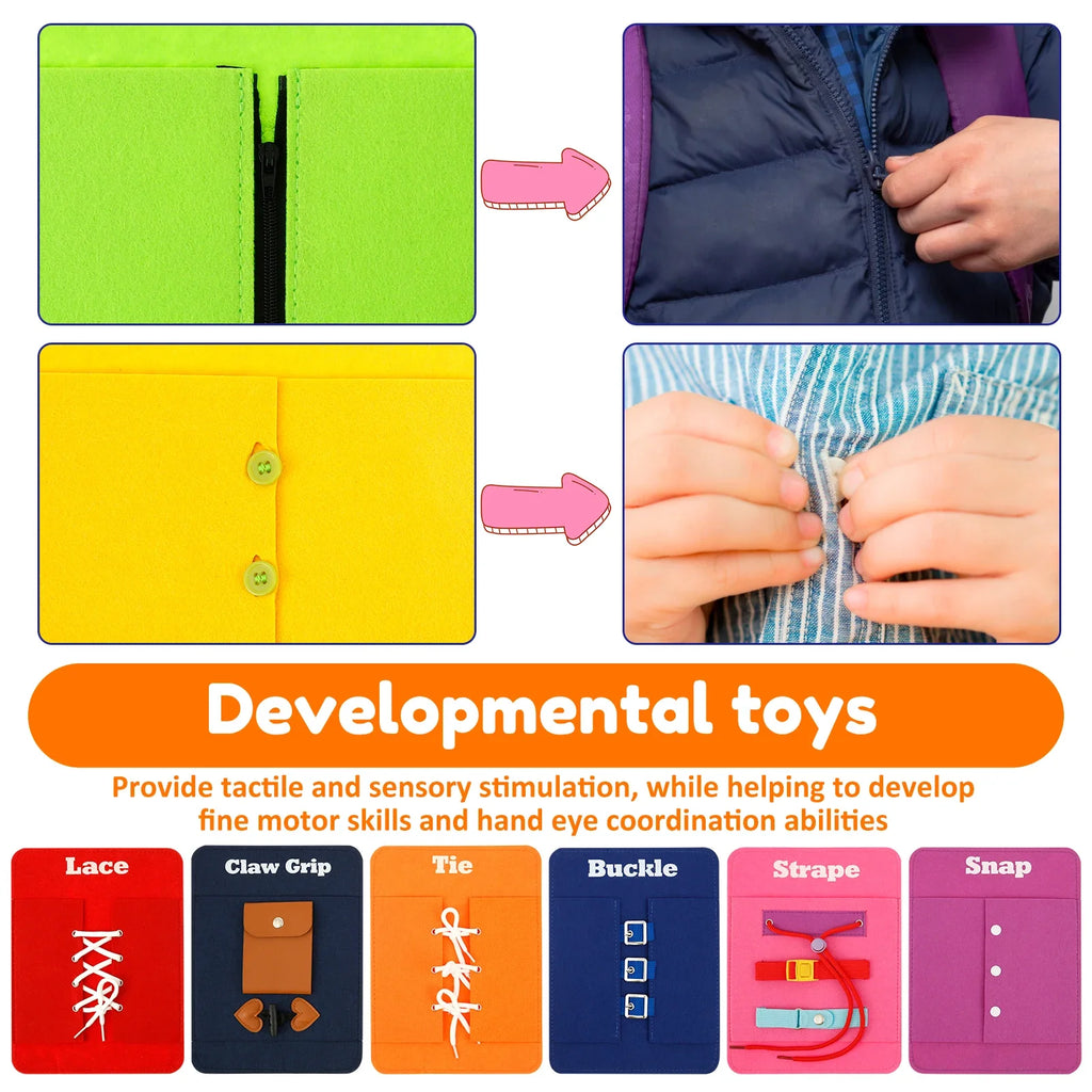 8Pcs Toddler Montessori Board Creative Felt Cloth Dress Learning Board Portable Fine Motor Skill Toy for Home Classroom Car