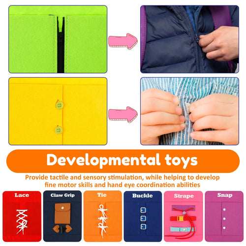 8 Piezas Tablero Montessori para Niños Pequeños Tablero de Aprendizaje de Fieltro Creativo Tablero de Vestir Portátil Juguete de Habilidades Motoras Finas para el Hogar Aula Coche