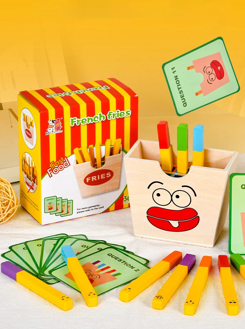 Montessori Toy For Kids,Wooden Hamburger Sandwich French Fries Sorting Stacking Toys, Preschool Learning Pretend Play Food Toy