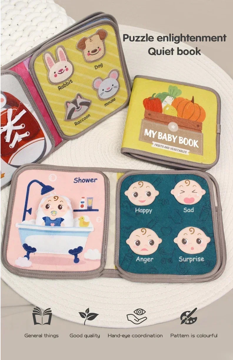Montessori Busy Book Baby Early Education Book Animal Cognitive Cloth Books Puzzle Toy Repeated Paste Books & Sensory Toys Gifts
