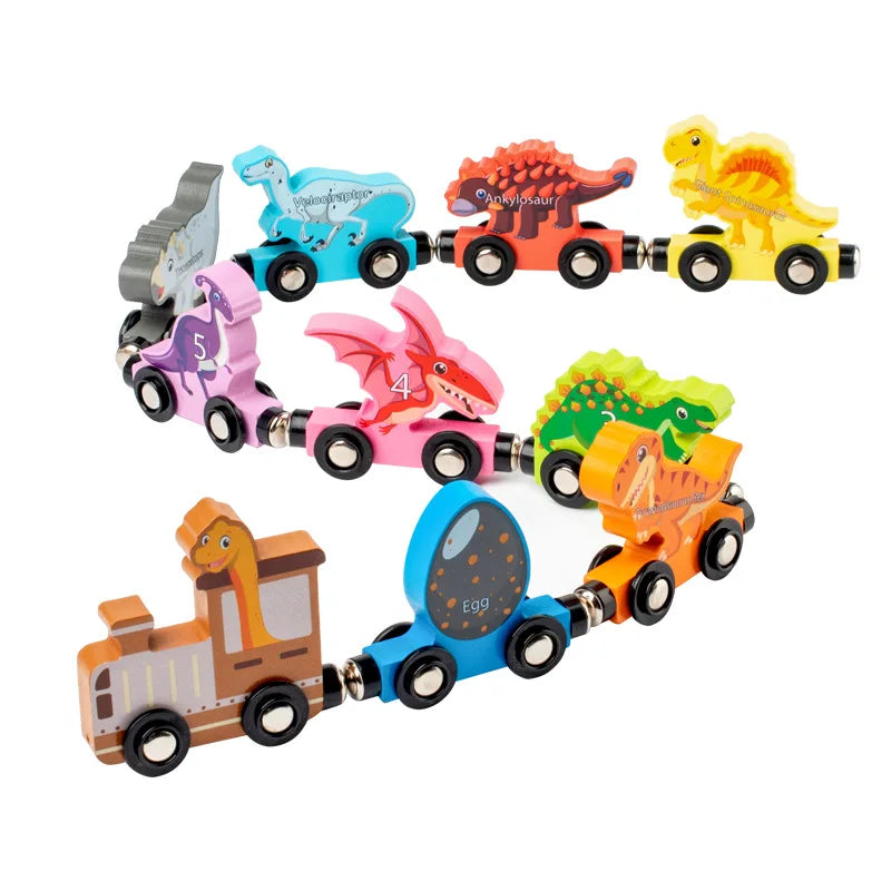 Montessori Magnetic Wooden Train Toys Early Educational Cognition Animal Toy Sorting Learning Teaching Car Cartoon Set For Kids