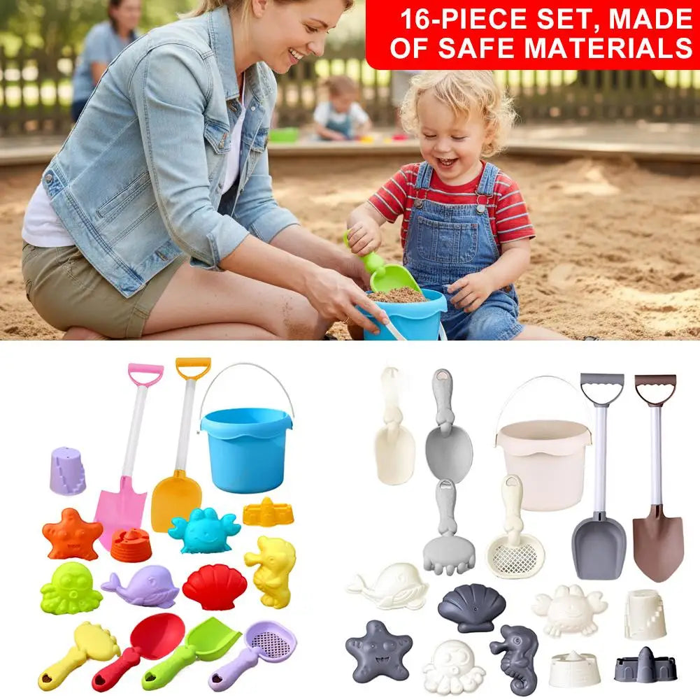 Kids Beach Toys Set 17Pcs Summer Outdoor Sand Box Kit with Bucket Spade Castle and Fish Molds Infant Sand Pit Toys for Baby