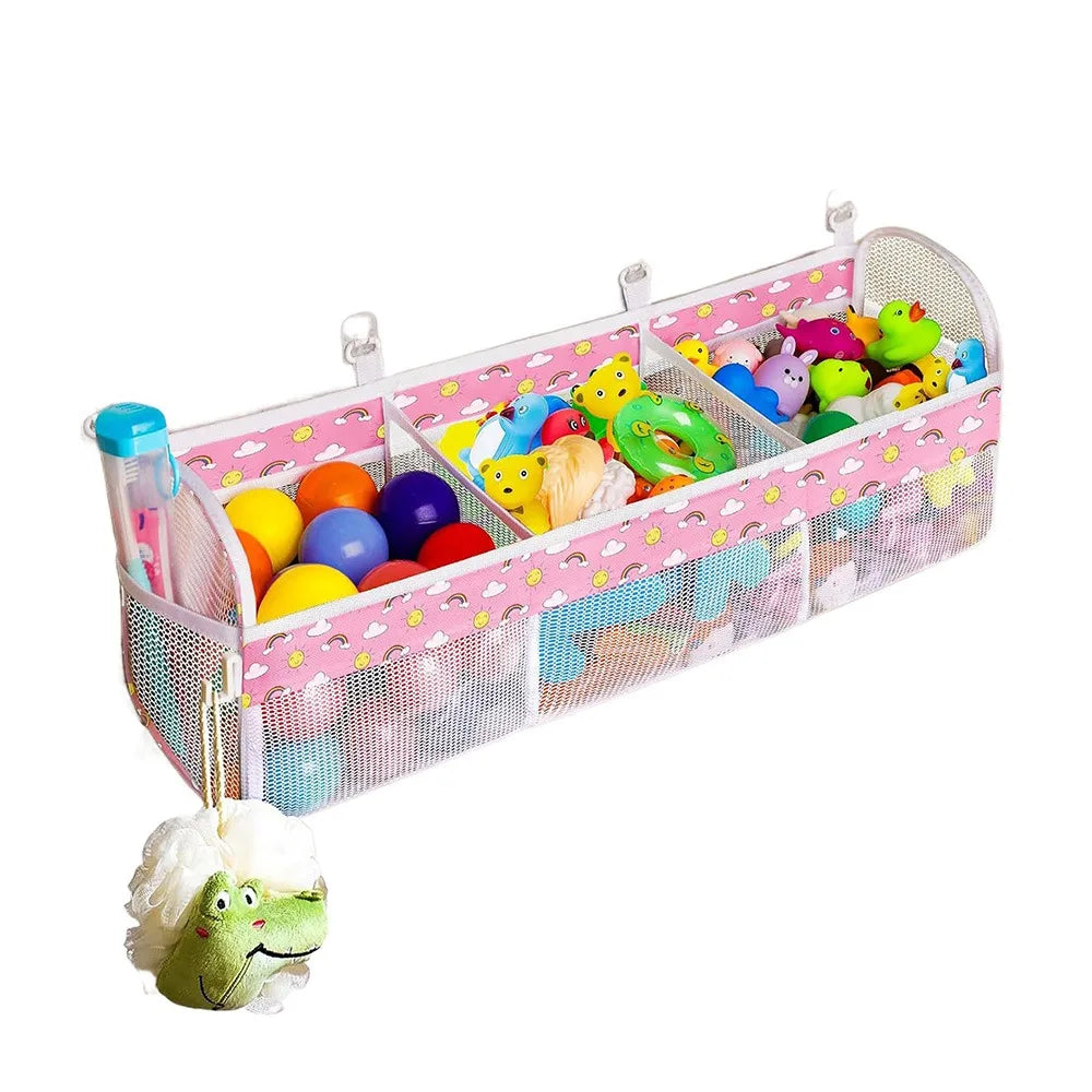 Large Openings Bathroom Toy Storage Bag 3 Compartment Quickly Dry Bath Storage Holder with Sticky Hook Breathable