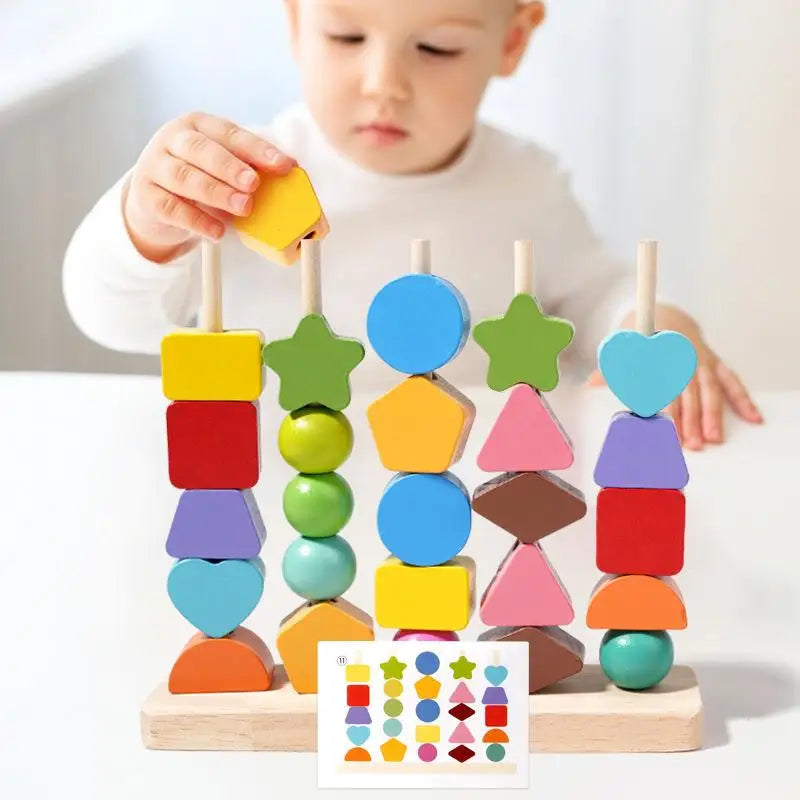 Early Learning Montessori Toys; Wooden Stacking Blocks, Lacing Beads & Shape Stacker; Amazing Sequencing Gift Ideas