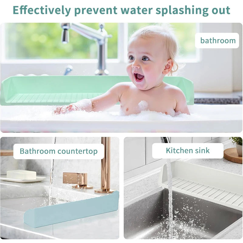 1PC Bathtub Splash Guard For Kids - Silicone Tub Side Shelf For Extra Play Space, Large Bath Toy Tray Holder