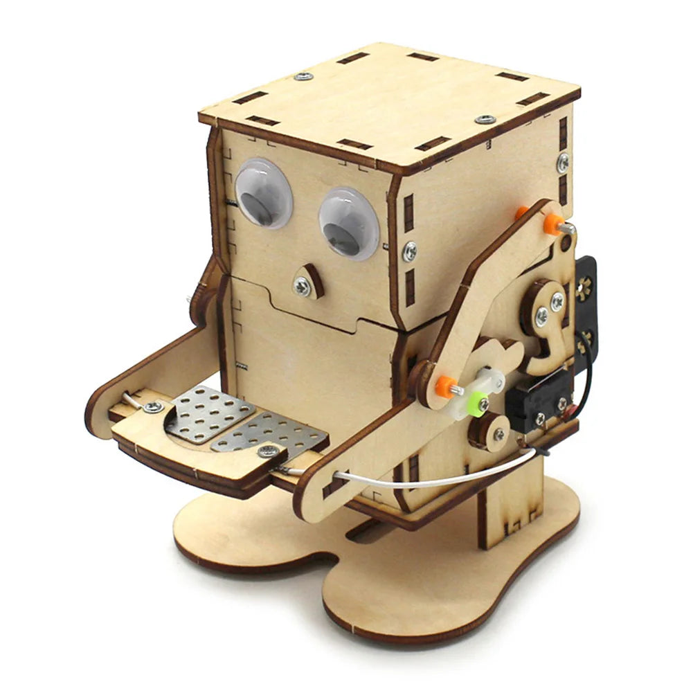 DIY Wooden Robot Eating Coin Invention Model Teaching Learning STEM Project for Students Kids Science Experiment Assemble Kit