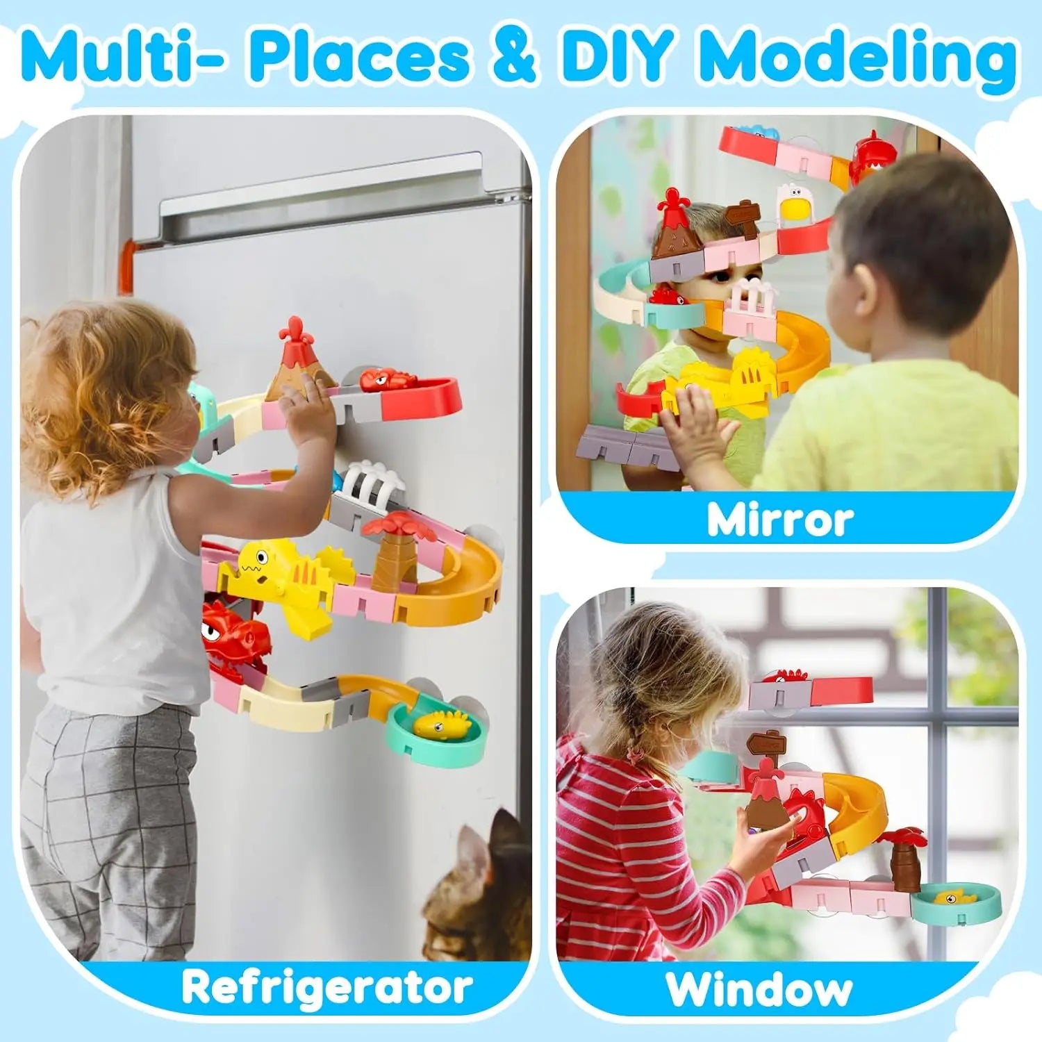 Bath Toys for Kids DIY Building Water Slide Tracks Dinosaur Bathtub Wall Toys for Toddlers Fun Baby Bathtime Bath Tub Shower