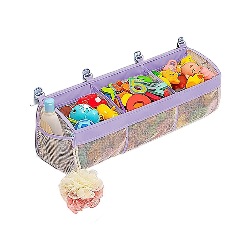 Large Openings Bathroom Toy Storage Bag 3 Compartment Quickly Dry Bath Storage Holder with Sticky Hook Breathable