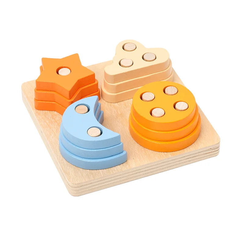 Juguete Montessori, bloques de construcción de madera, juguetes educativos de aprendizaje temprano, rompecabezas para niños de emparejar colores y formas para niños y niñas