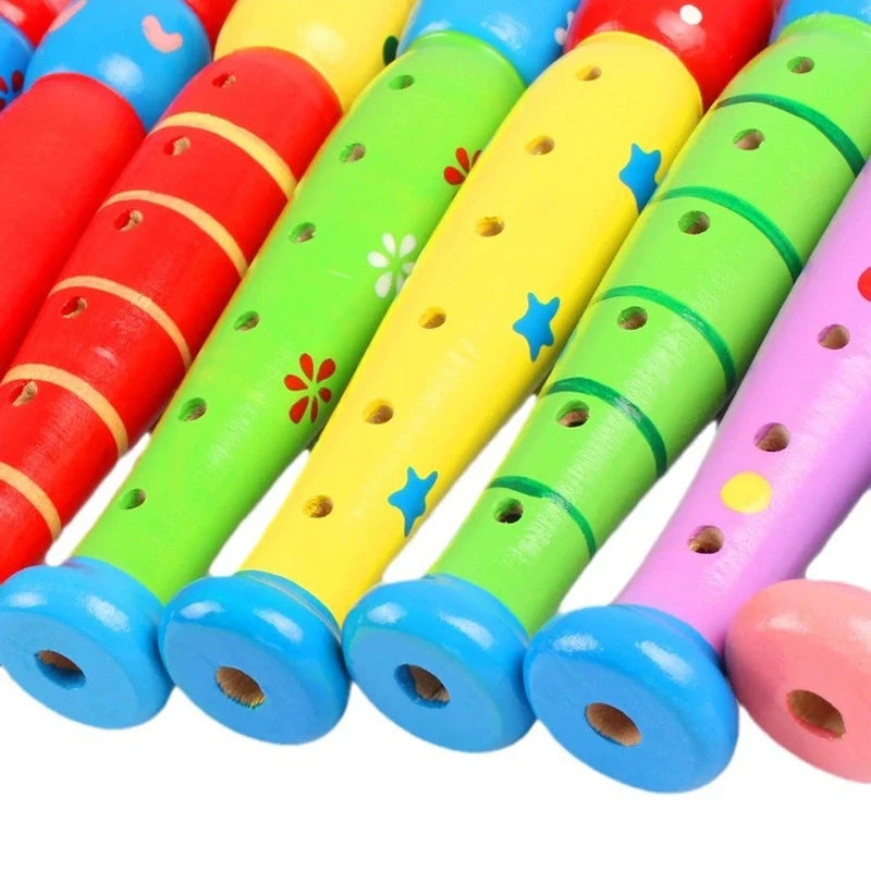 1 flauta de madera con dibujos animados, clarinete para niños, flautín de 6 agujeros, instrumentos musicales de juguete, juguetes educativos de madera para aprendizaje temprano