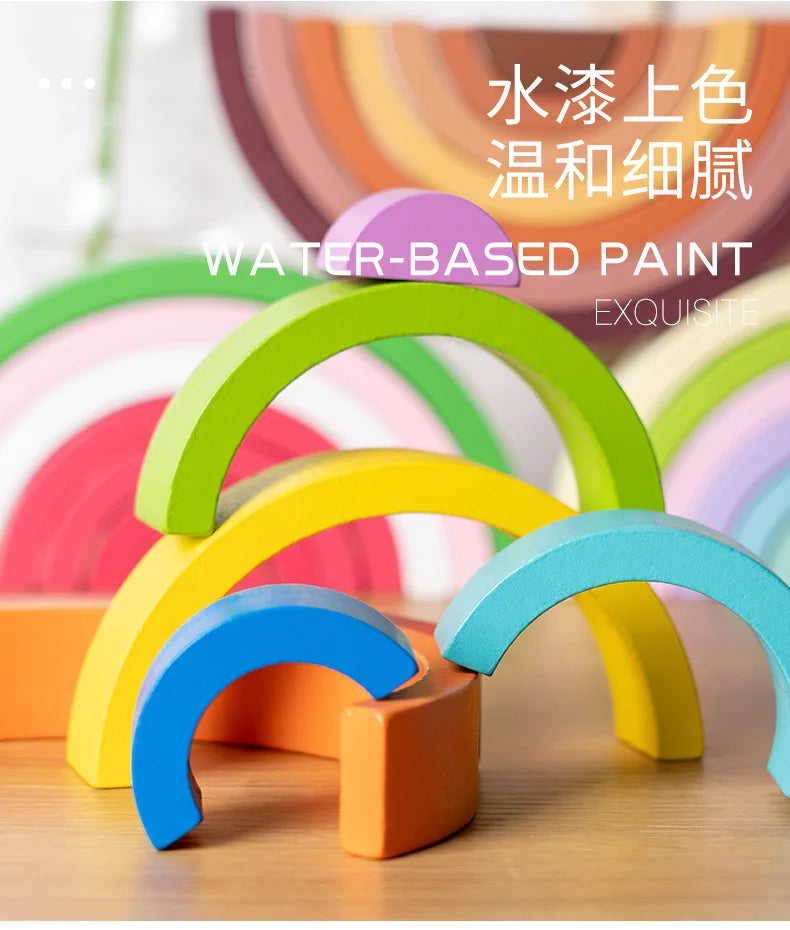 Baby Toys Rainbow Building Blocks Wooden Toys For Kids Creative Rainbow Stacker Montessori Educational Toy For Children