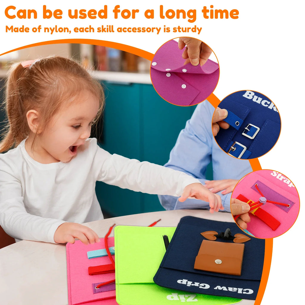 8Pcs Toddler Montessori Board Creative Felt Cloth Dress Learning Board Portable Fine Motor Skill Toy for Home Classroom Car