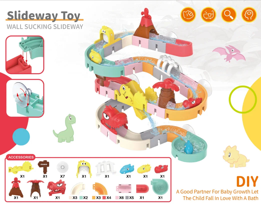 Bath Toys for Kids DIY Building Water Slide Tracks Dinosaur Bathtub Wall Toys for Toddlers Fun Baby Bathtime Bath Tub Shower