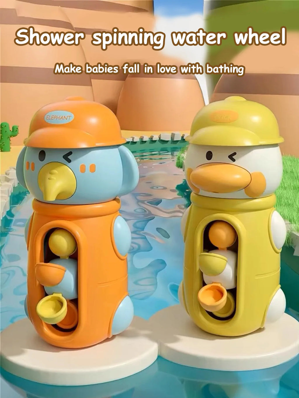 Bath Bathtub Toys Kids Gifts for Toddlers Duck Rotatable Waterwheel Bathroom Strong Suckers Water Scoop Fun Bath Toys