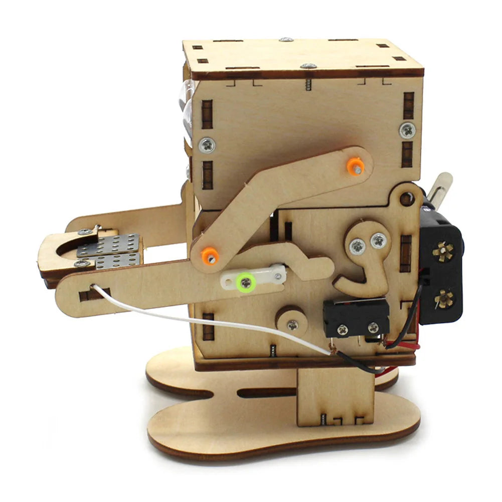 DIY Wooden Robot Eating Coin Invention Model Teaching Learning STEM Project for Students Kids Science Experiment Assemble Kit
