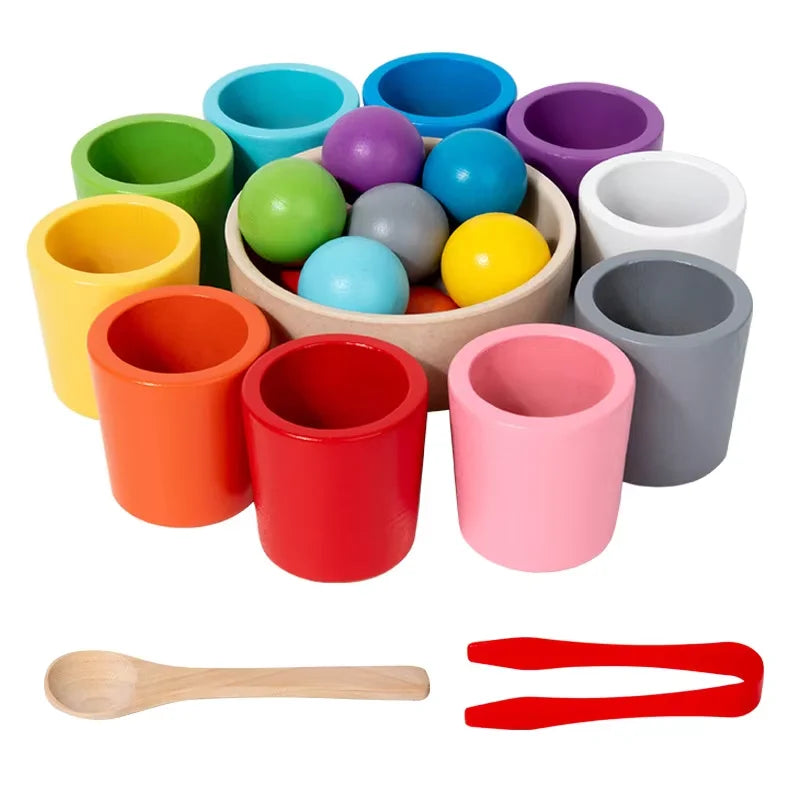 Seven-Color Cognitive Matching Sorting Cups – Wooden Educational Toy for Children’s Focus Training