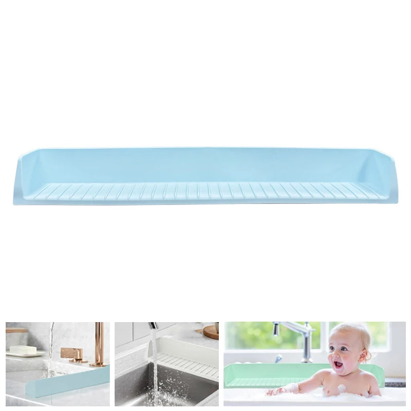 1PC Bathtub Splash Guard For Kids - Silicone Tub Side Shelf For Extra Play Space, Large Bath Toy Tray Holder