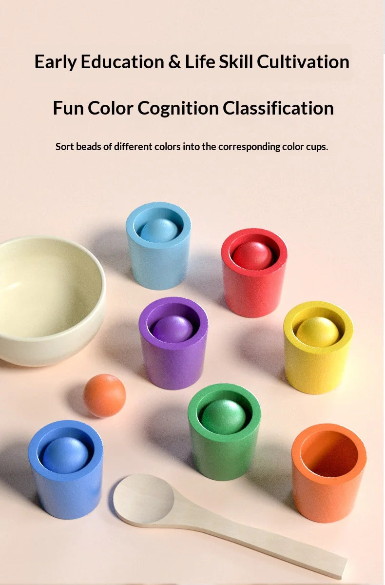Seven-Color Cognitive Matching Sorting Cups – Wooden Educational Toy for Children’s Focus Training