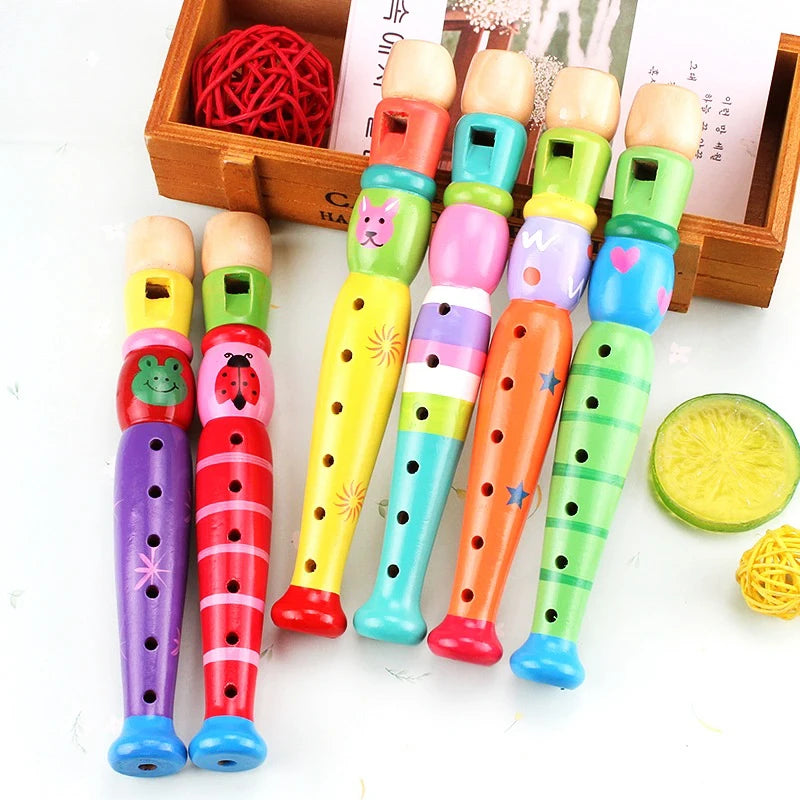 1 flauta de madera con dibujos animados, clarinete para niños, flautín de 6 agujeros, instrumentos musicales de juguete, juguetes educativos de madera para aprendizaje temprano