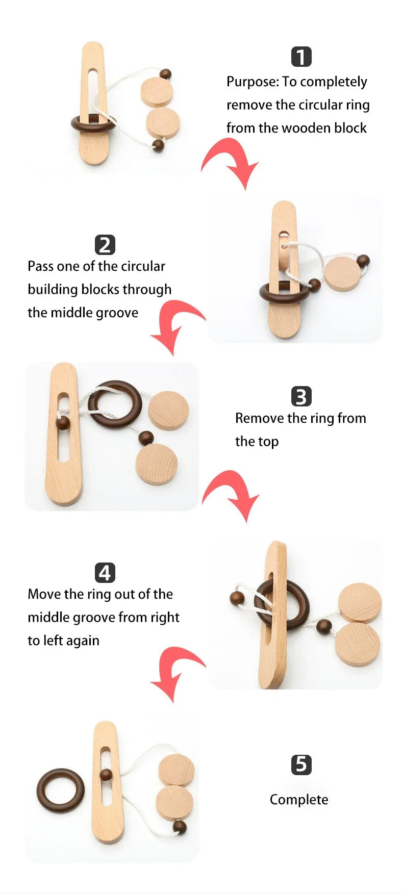3D Wooden Interlocking Ring Puzzle, Logic & Spatial Thinking Training Game, Focus Brain Teaser Toy for Kids and Adults