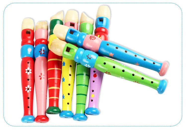 1 flauta de madera con dibujos animados, clarinete para niños, flautín de 6 agujeros, instrumentos musicales de juguete, juguetes educativos de madera para aprendizaje temprano