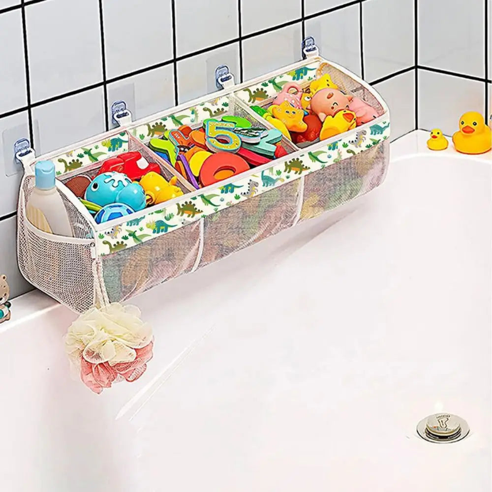 Large Openings Bathroom Toy Storage Bag 3 Compartment Quickly Dry Bath Storage Holder with Sticky Hook Breathable