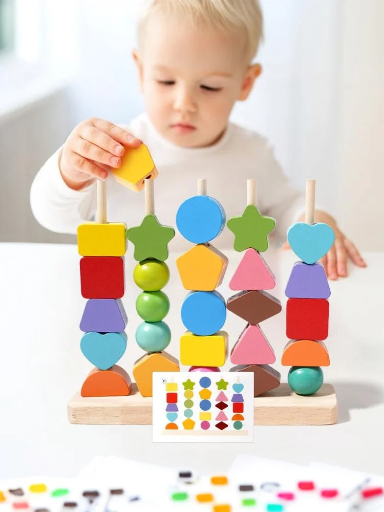 Early Learning Montessori Toys; Wooden Stacking Blocks, Lacing Beads & Shape Stacker; Amazing Sequencing Gift Ideas