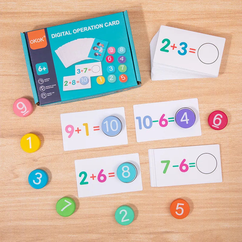 Children's Wooden Number Board Cognitive Matching Addition Subtraction Operation Montessori Logical Thinking Training Math Toys