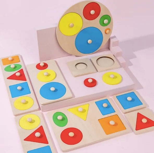 Juguete Montessori de madera con tablero de agarre, forma geométrica, clasificación de colores, rompecabezas de matemáticas, juego de aprendizaje preescolar, regalo para bebés y niños