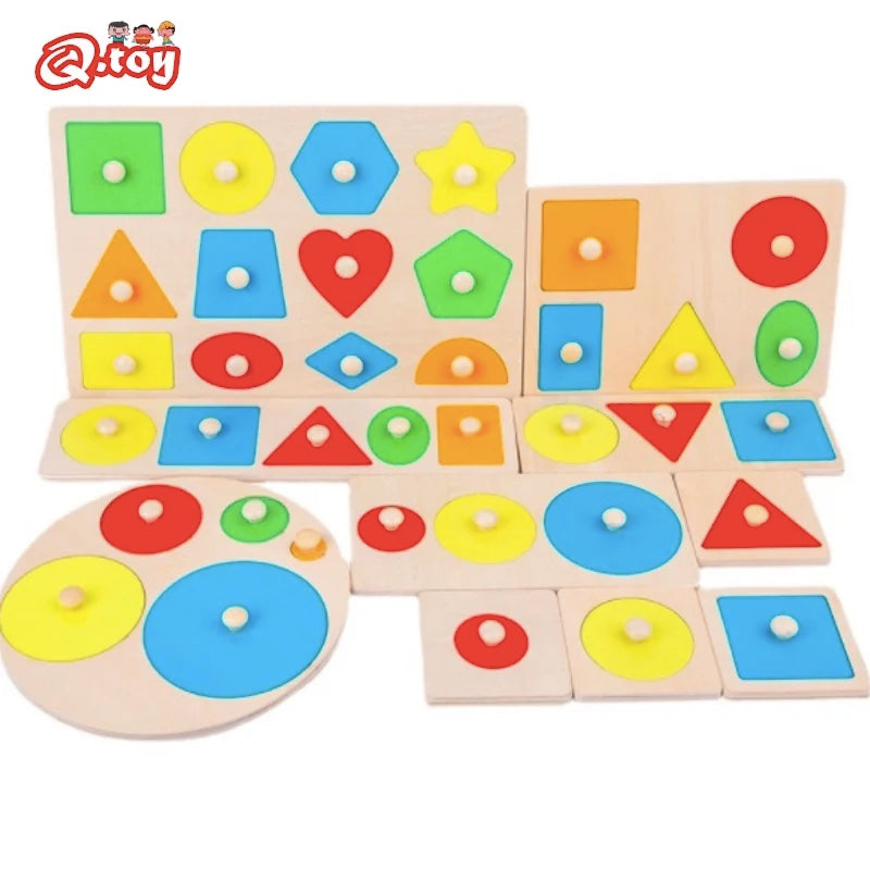 Juguete Montessori de madera con tablero de agarre, forma geométrica, clasificación de colores, rompecabezas de matemáticas, juego de aprendizaje preescolar, regalo para bebés y niños