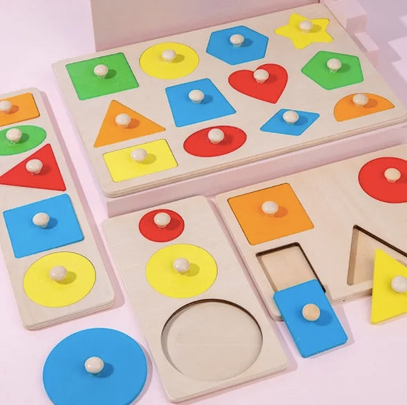 Juguete Montessori de madera con tablero de agarre, forma geométrica, clasificación de colores, rompecabezas de matemáticas, juego de aprendizaje preescolar, regalo para bebés y niños