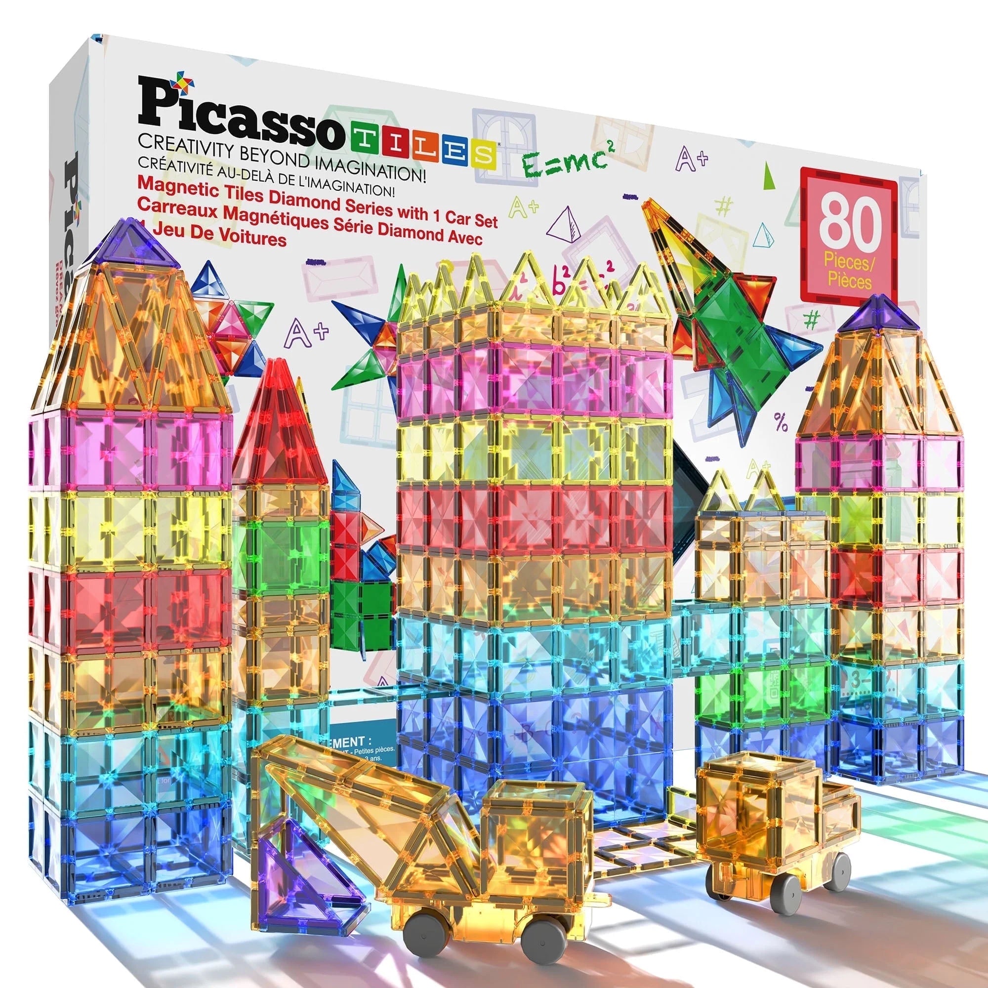 Picassotiles Magnetic Tiles for Kids – 80PCS STEM Construction Diamond Series Building Blocks Toy