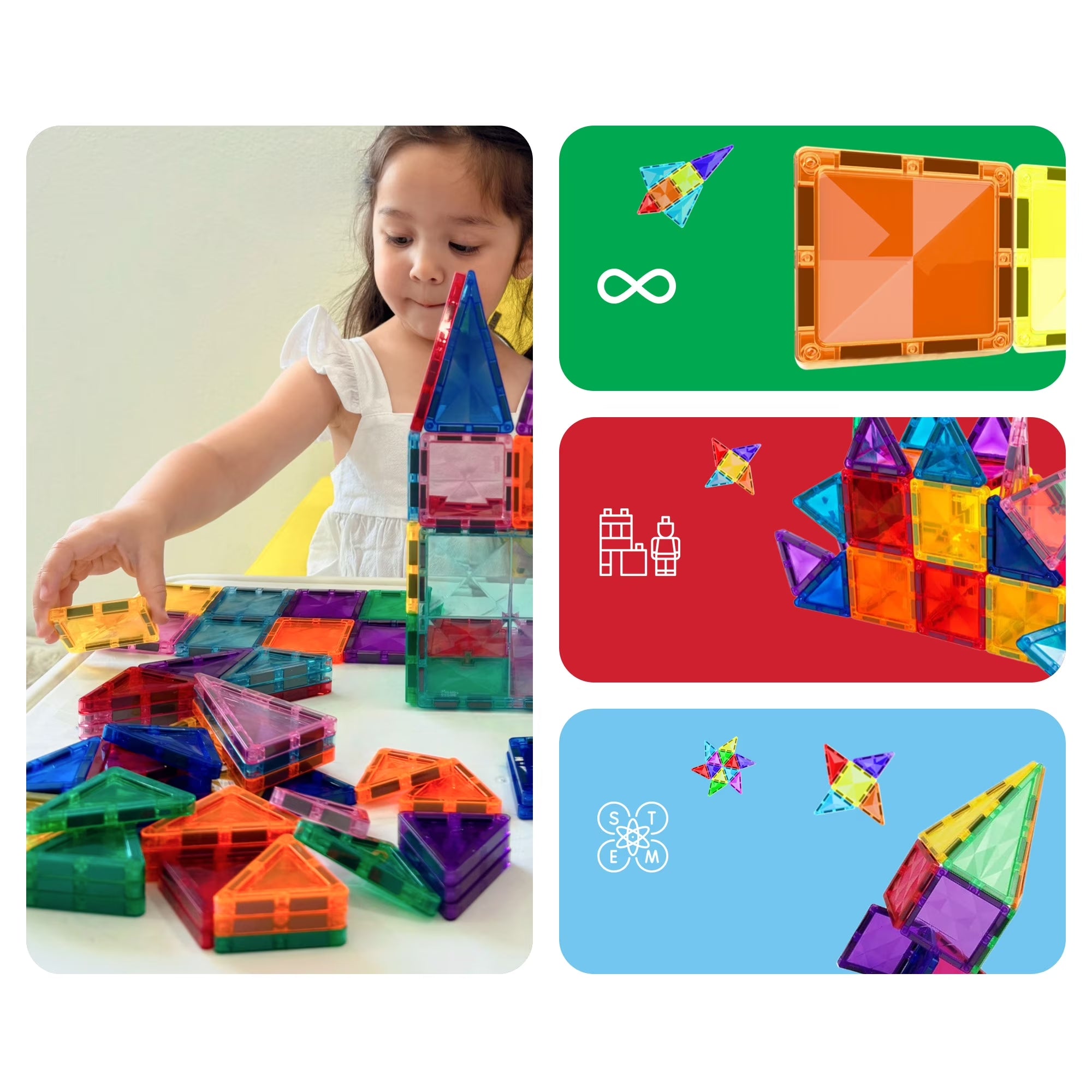 Picassotiles Magnetic Tiles for Kids – 80PCS STEM Construction Diamond Series Building Blocks Toy