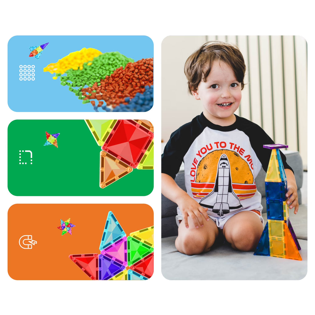 Picassotiles Magnetic Tiles for Kids – 80PCS STEM Construction Diamond Series Building Blocks Toy